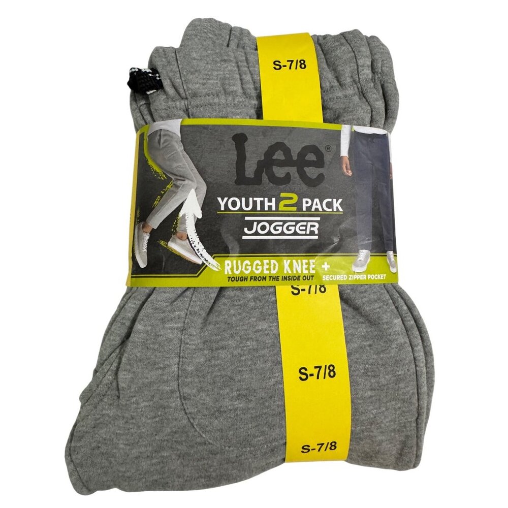 Lee Youth 2-Pack Jogger Pants S 7/8 Grey Heather/Navy Rugged Knee Secured Zipper